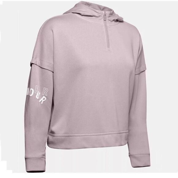 Under Armour Womens Medium Crop Hoodie Quarter Zip Blush Pink Mauve Pullover - Picture 1 of 9
